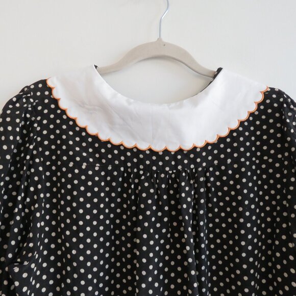 RIXO Lila 100% Silk Polka Dot Floral Embroidered Bib Collar Blouse Cottage Sz S - Picture 12 of 16